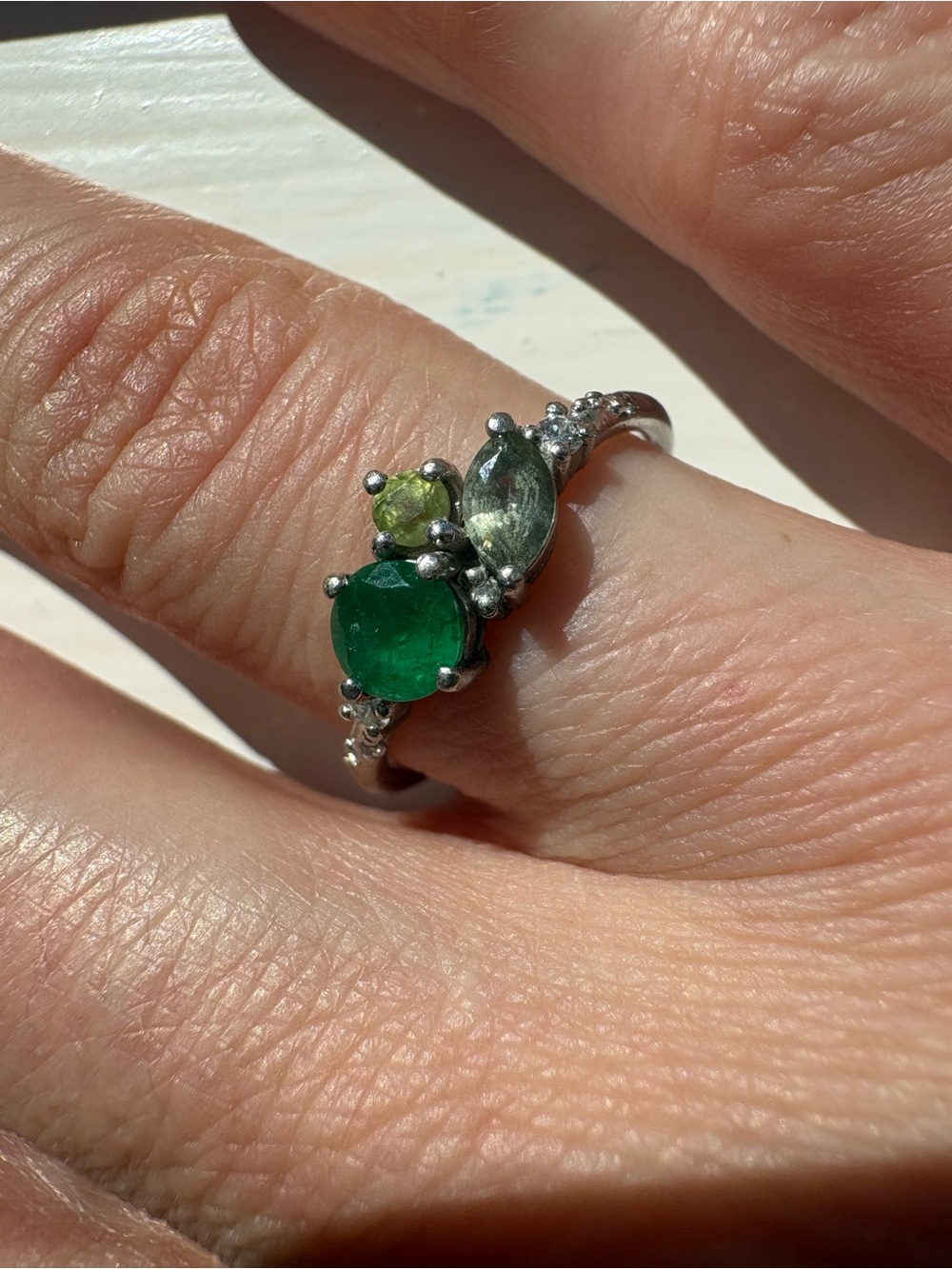 Audrey Rose Green Ocean Starry Cluster Ring in Platinum